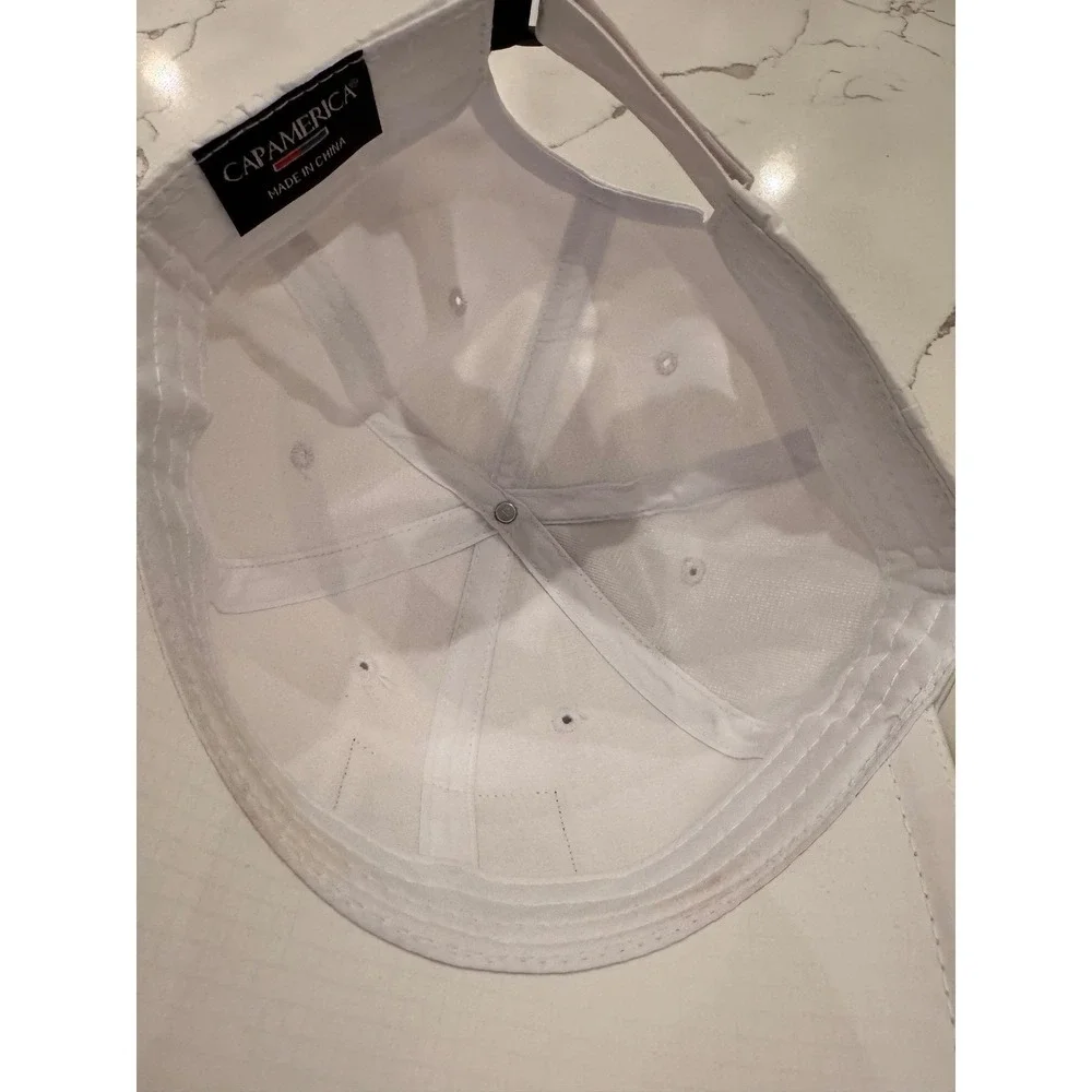 Cap America Camp David White Ripstop Baseball Hat Pink‎ Fish Skeleton Patch Cap